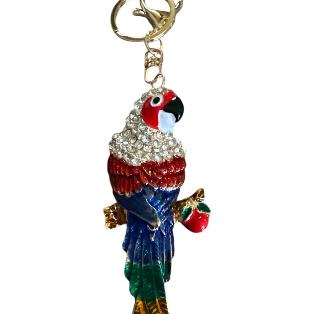 Rhinestone Parrot Keychain | Tropical Sparkly Bag Charm | Colorful Accessory - Picture 1 of 3